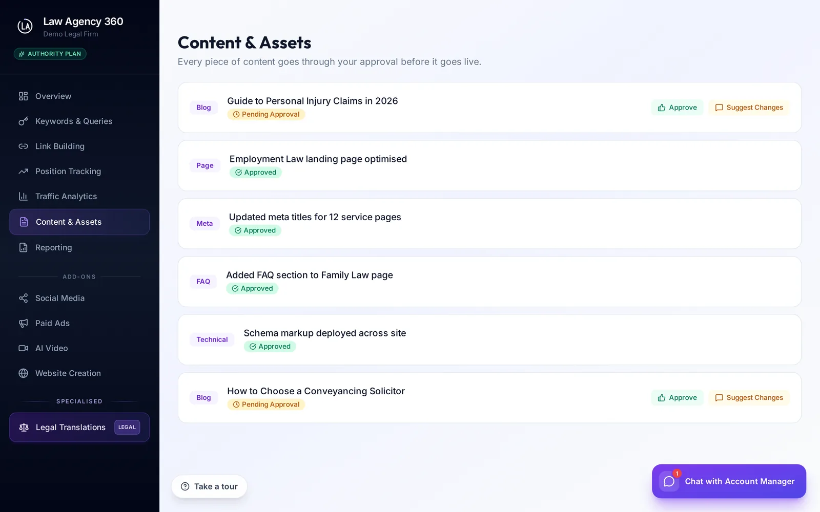 Content & approval workflows built in