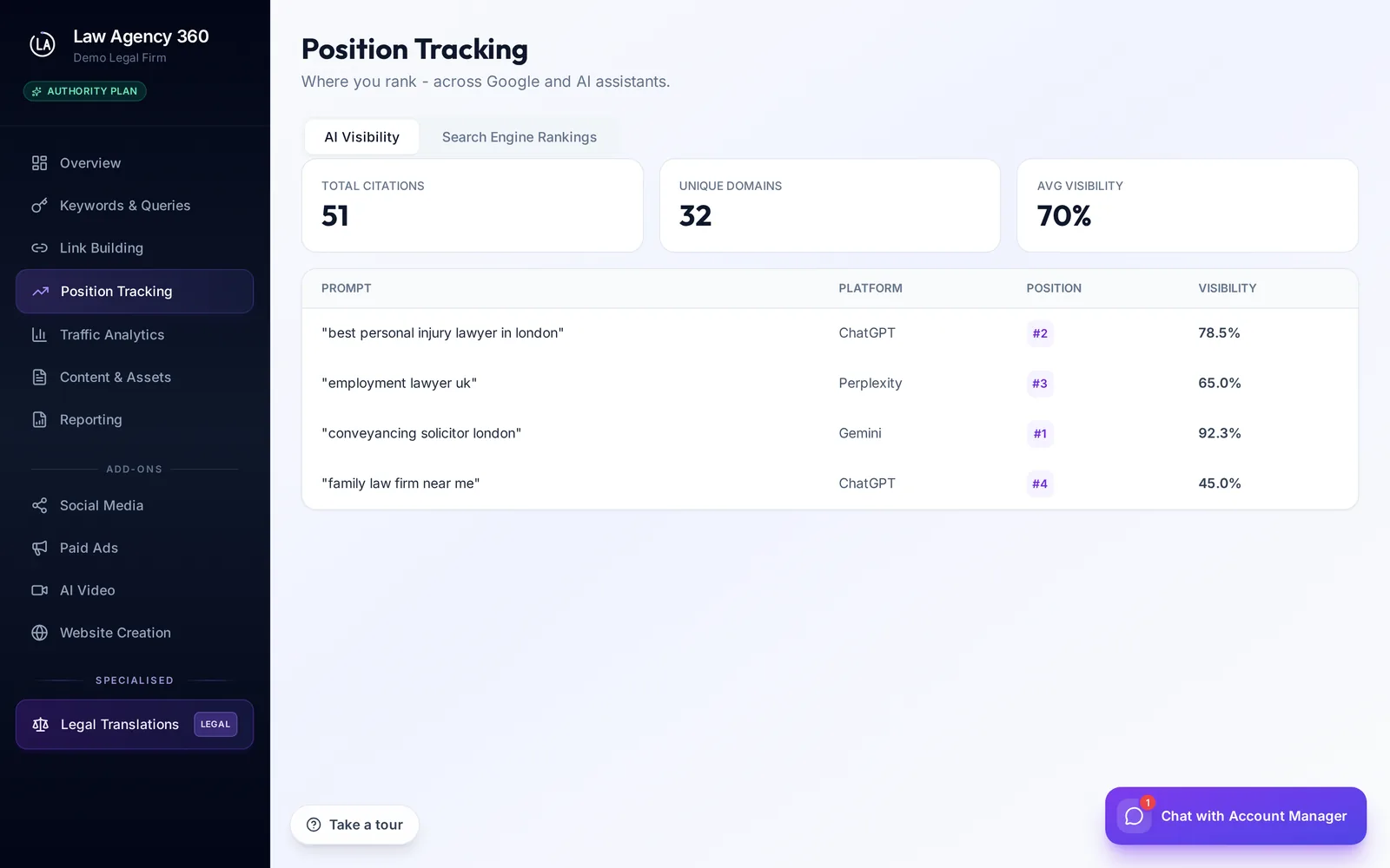 Search & AI visibility your clients can actually see