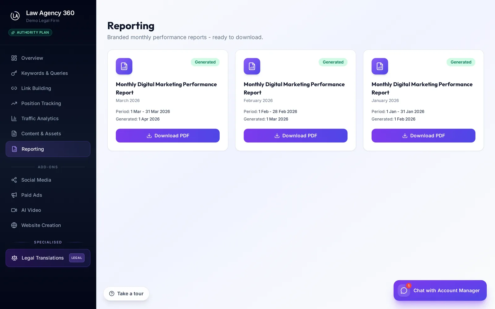 Centralised, branded monthly reporting